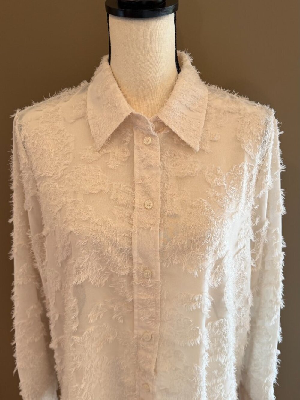 H&M Cream Ivory Textured Weave Shirt, Neutral Office Size Large